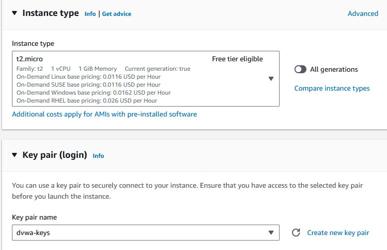 Choosing Instance Type and Key Pair