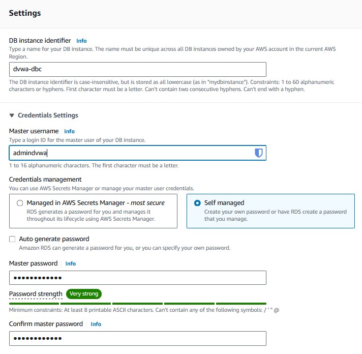 RDS MySQL Database Settings