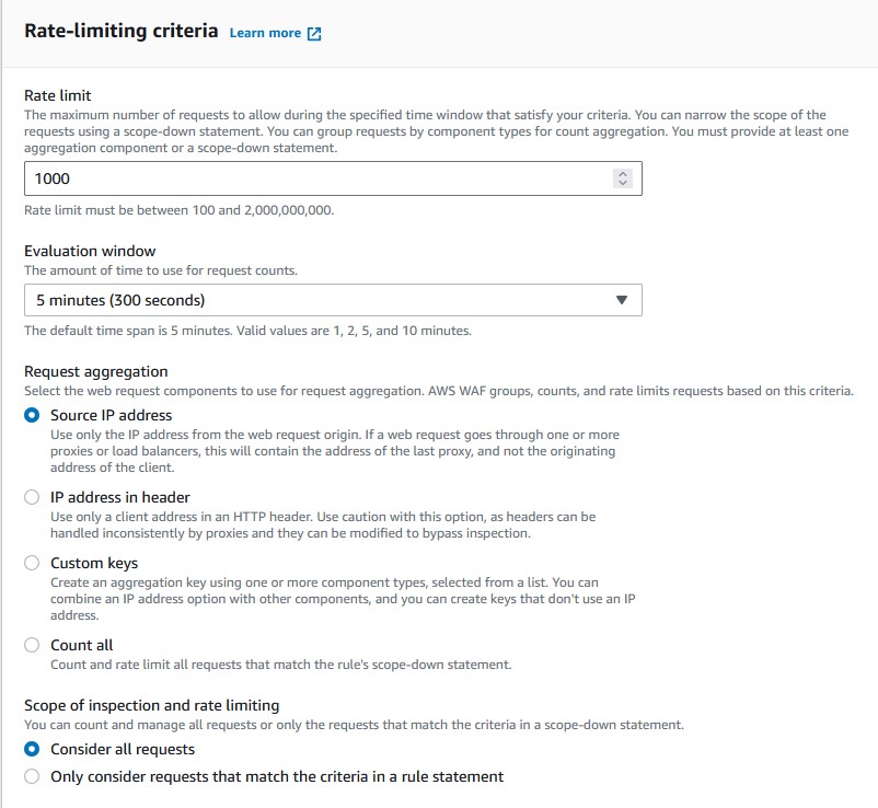 DDOS Rate Limit Rule Criteria