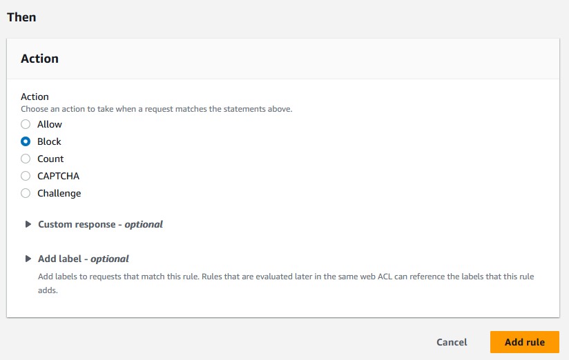 Web ACL Rule Builder Action