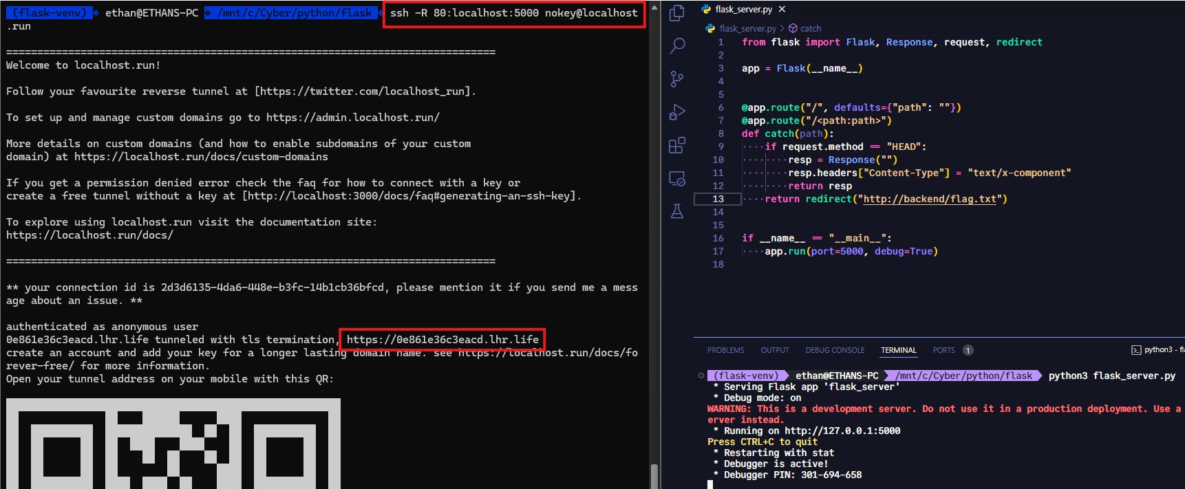 Log Action Flask Server and Localhost.run