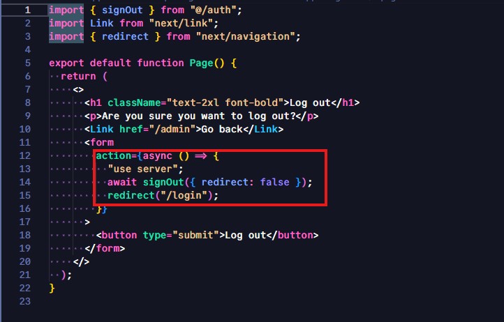 Log Action Logout Page Code