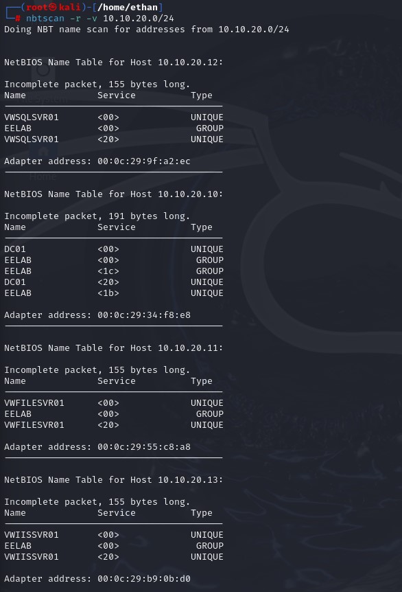 Nbtscan NetBIOS Name Tables