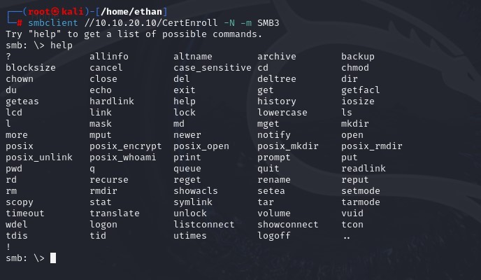 Smbclient Share Help Command