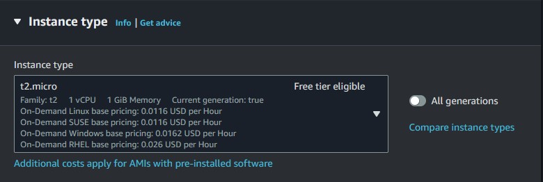 Selecting the Instance Type for the Instance