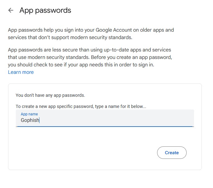 Gmail App Password Creation