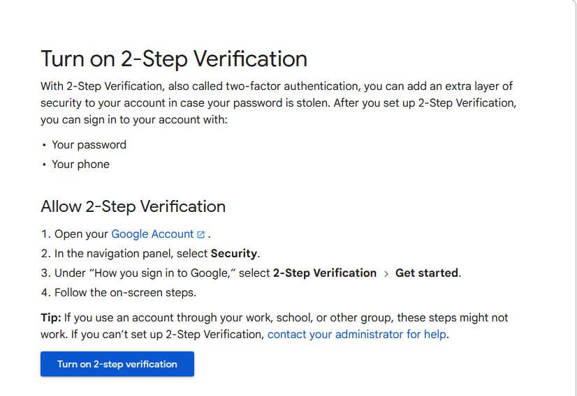 Gmail MFA Setup