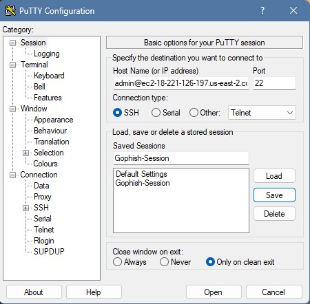 Creating a New Profile in PuTTY