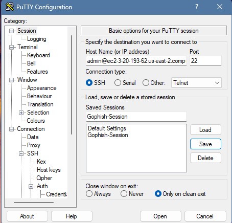 Adding User and Hostname to PuTTY